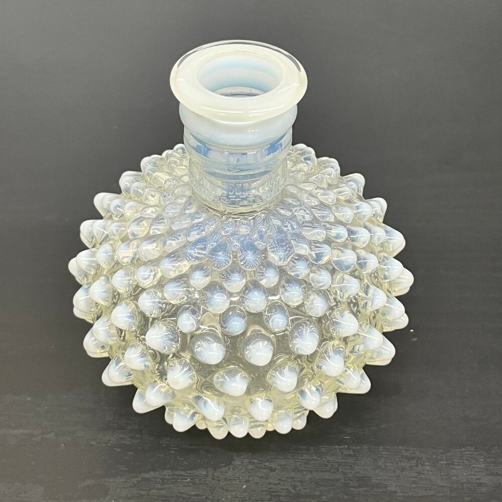Vintage MCM Fenton Moonstone White Opalescent Hobnail Glass Perfume Bottle Vase
